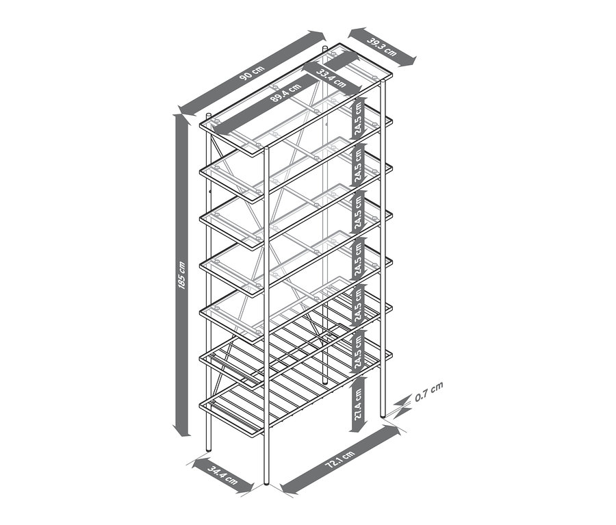 Álló polc méretei.