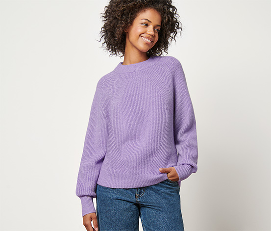 Női kötött pulóver, gyapjúval, lila