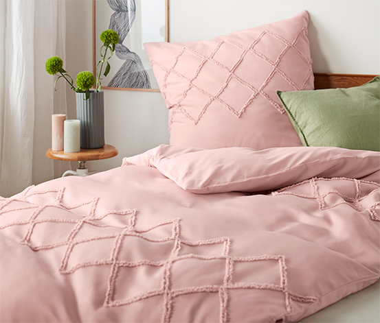 Kétoldalas ágynemű, rojtos mintával, rózsaszín, egyszemélyes