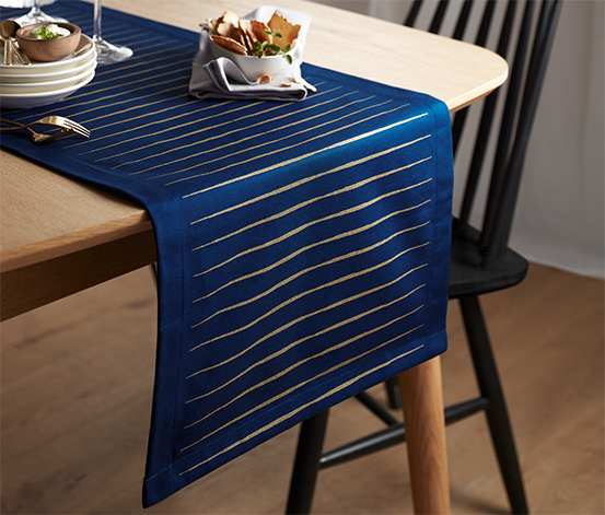 Asztali futó, csíkos, kék/arany, 40x180cm