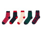 5 pár női zokni, mintás, sötétkék/piros/zöld