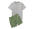 Férfi rövidnadrágos pizsama, olívazöld/szürke
